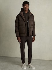 Reiss Chocolate Brown Fabien Interlock Jersey Hoodie - Image 5 of 6