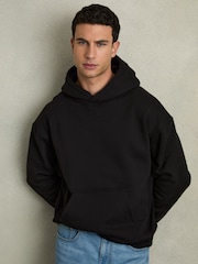 Reiss Black Boulevard Cotton Fleece-Back Hoodie - Image 1 of 6