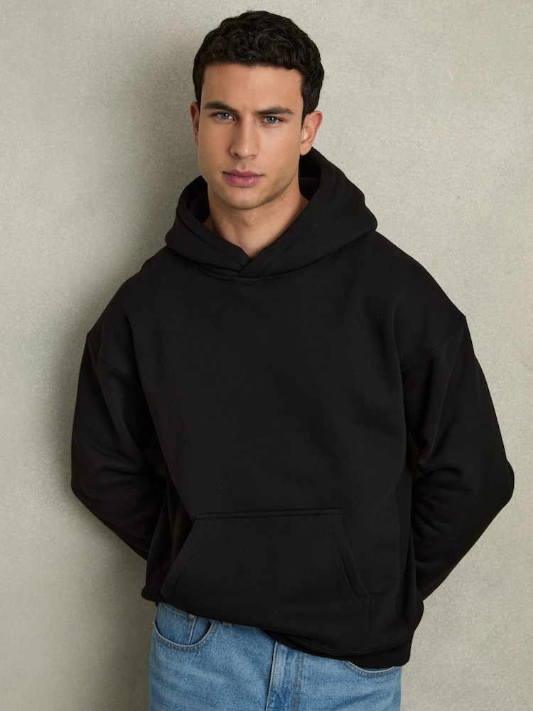 Reiss Black Boulevard Cotton Fleece-Back Hoodie - Image 1 of 6