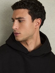 Reiss Black Boulevard Cotton Fleece-Back Hoodie - Image 4 of 6
