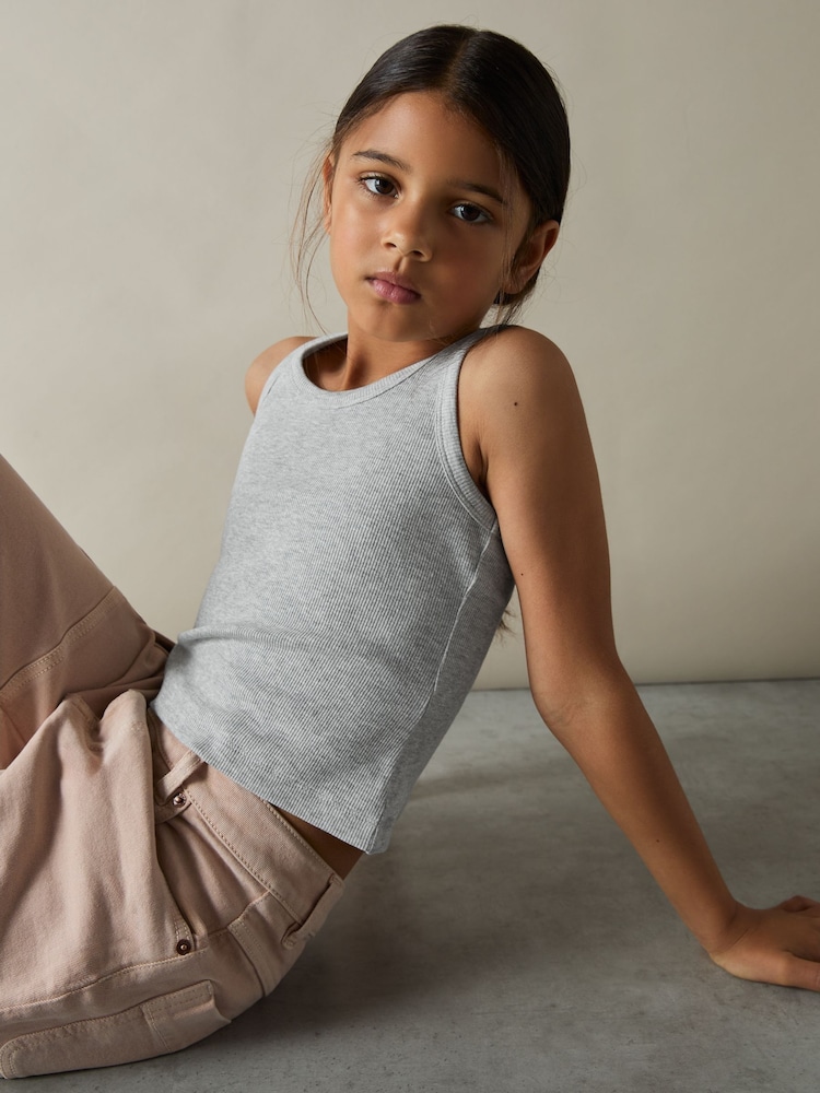Reiss Grey Violet 13-14 yrs Cotton Blend Ribbed Vest - Image 3 of 4