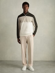 Reiss Forest Green/Off White Katoon Interlock Colour-Block Half-Zip Sweatshirt - Image 3 of 6