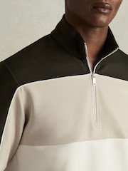 Reiss Forest Green/Off White Katoon Interlock Colour-Block Half-Zip Sweatshirt - Image 4 of 6
