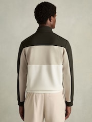 Reiss Forest Green/Off White Katoon Interlock Colour-Block Half-Zip Sweatshirt - Image 5 of 6