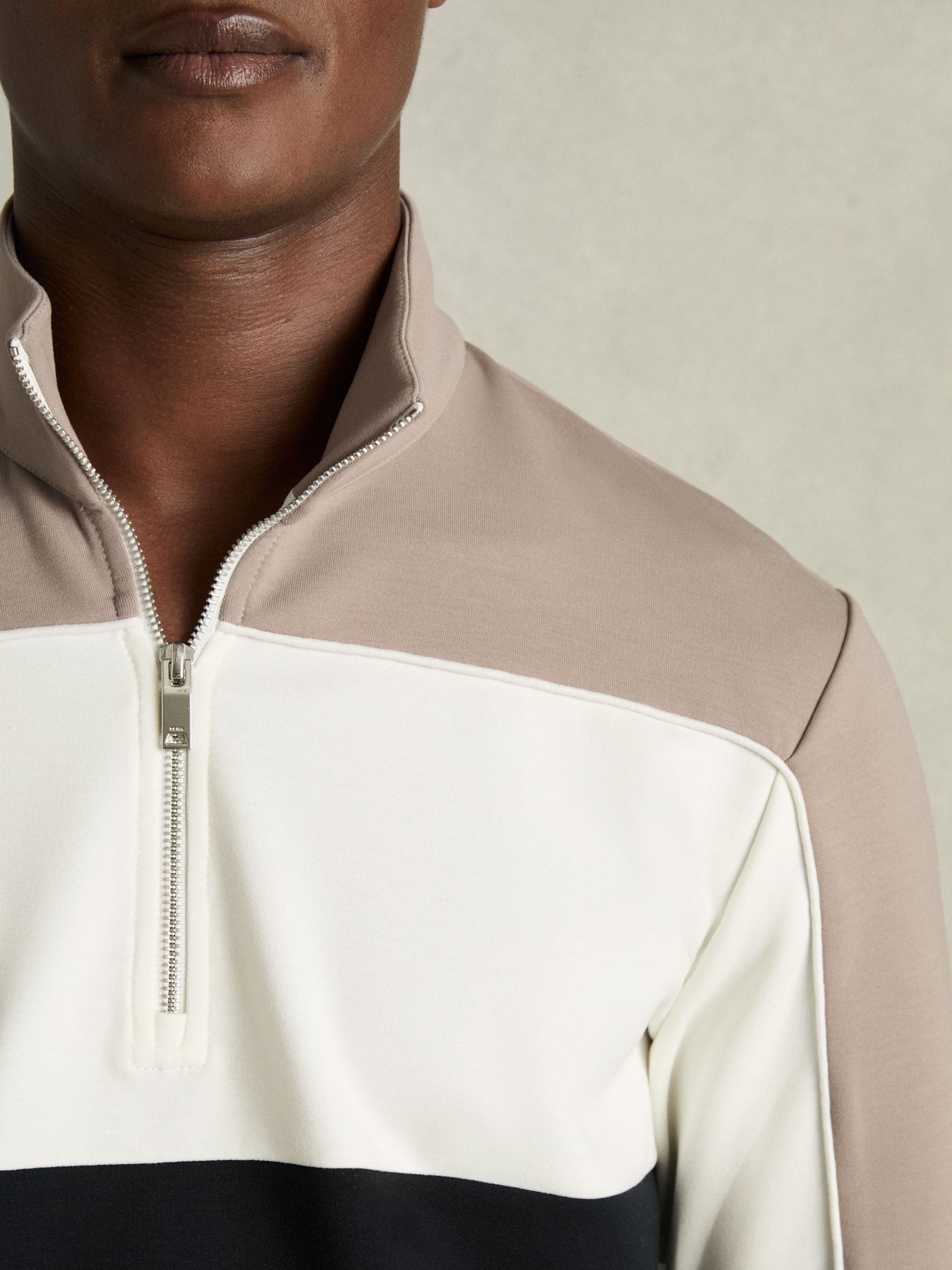 Buy Reiss Navy/Taupe Katoon Interlock Colour-Block Half-Zip