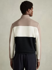 Reiss Navy/Taupe Katoon Interlock Colour-Block Half-Zip Sweatshirt - Image 5 of 6