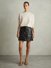 Reiss Black Parker Grained-Leather High-Rise Mini Skirt - Image 1 of 6