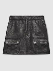 Reiss Black Parker Grained-Leather High-Rise Mini Skirt - Image 2 of 6