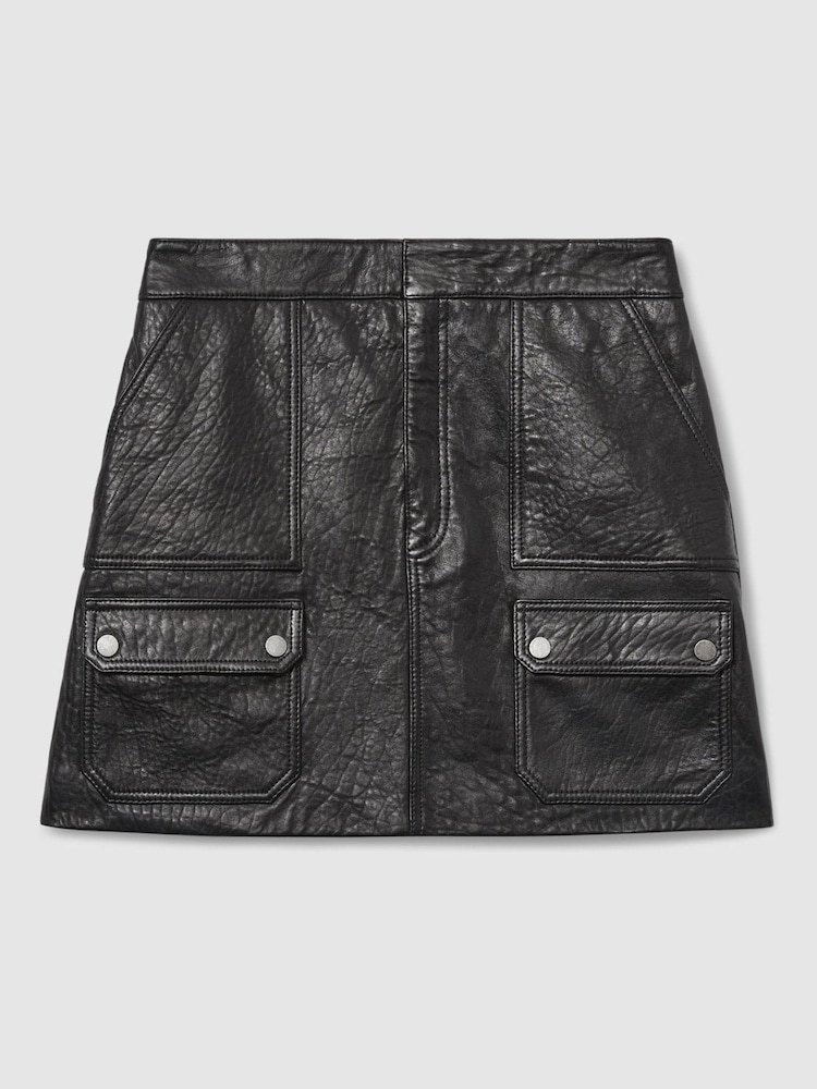 Reiss Black Parker Grained-Leather High-Rise Mini Skirt - Image 2 of 6