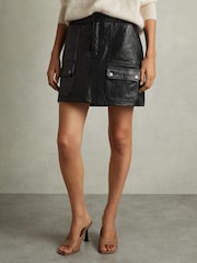 Reiss Black Parker Grained-Leather High-Rise Mini Skirt - Image 3 of 6
