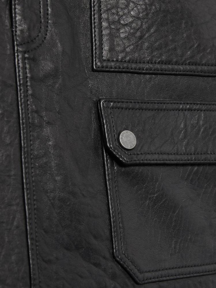 Reiss Black Parker Grained-Leather High-Rise Mini Skirt - Image 6 of 6
