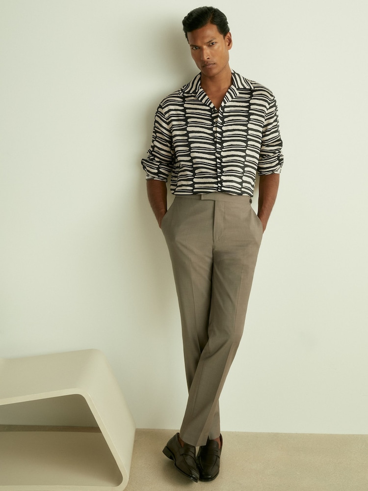 Reiss Black/White Knox Abstract-Print Twill Cuban-Collar Shirt - Image 1 of 7