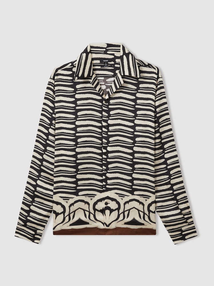 Reiss Black/White Knox Abstract-Print Twill Cuban-Collar Shirt - Image 2 of 7