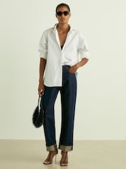 Reiss Indigo Rudi Slim-Leg Metallic-Thread Turn-Up Jeans - Image 1 of 7