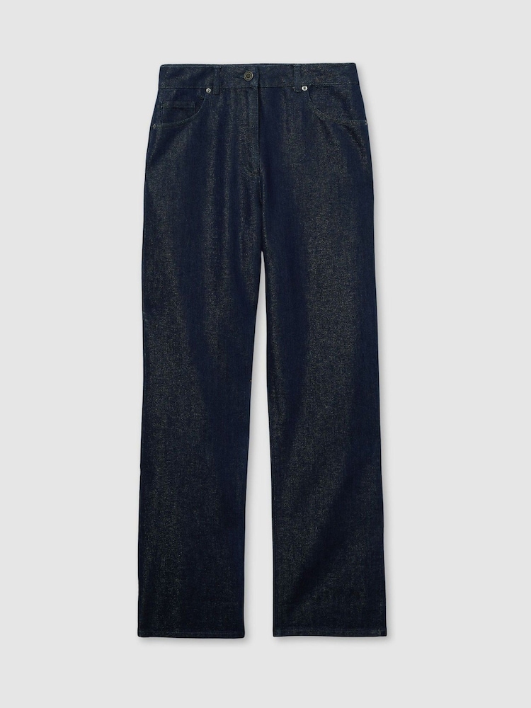Reiss Indigo Rudi Slim-Leg Metallic-Thread Turn-Up Jeans - Image 2 of 7