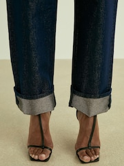 Reiss Indigo Rudi Slim-Leg Metallic-Thread Turn-Up Jeans - Image 3 of 7