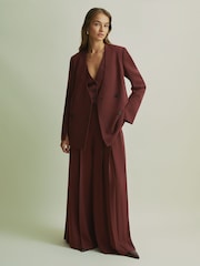 Florere Burgundy Collarless Double Breasted Blazer - Image 1 of 7