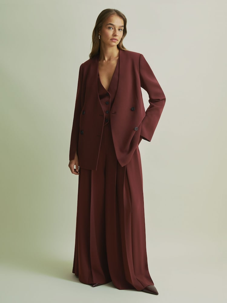 Florere Burgundy Collarless Double Breasted Blazer - Image 1 of 7