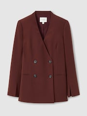 Florere Burgundy Collarless Double Breasted Blazer - Image 2 of 7