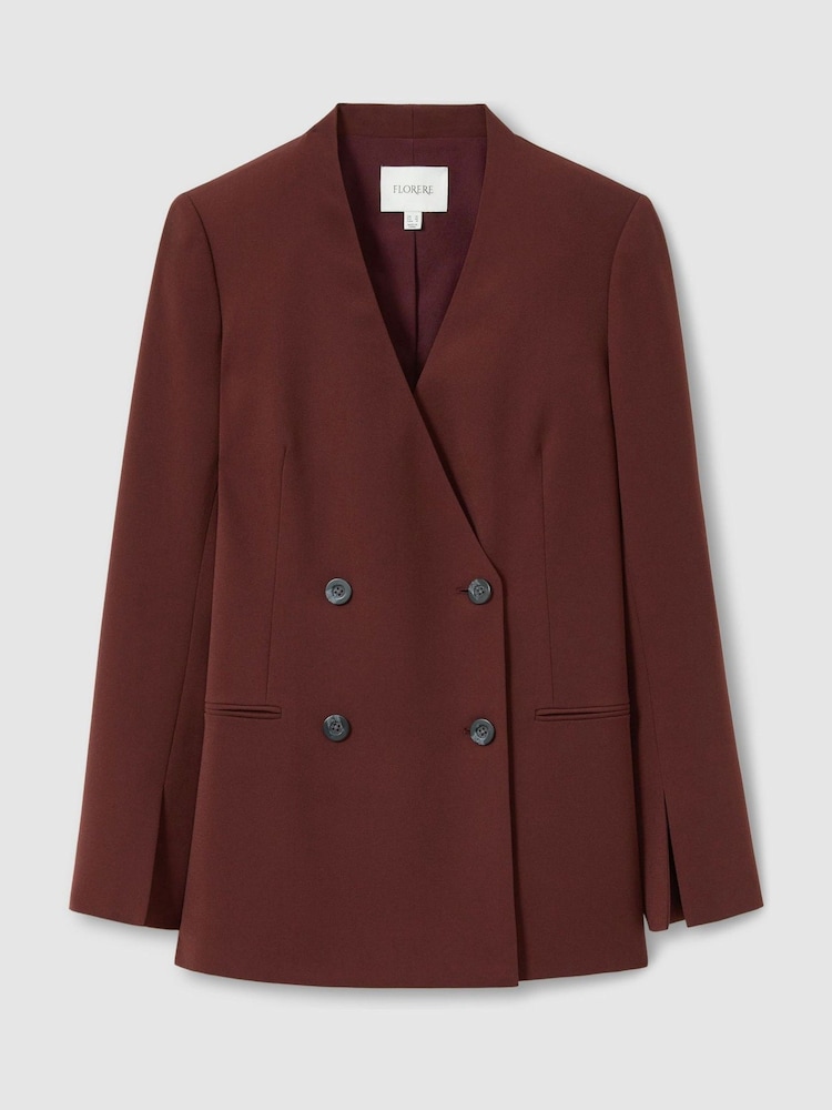 Florere Burgundy Collarless Double Breasted Blazer - Image 2 of 7