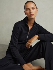 Reiss Navy Nina Belted Loopback-Jersey Jumpsuit - Image 1 of 6