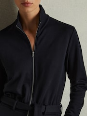 Reiss Navy Nina Belted Loopback-Jersey Jumpsuit - Image 4 of 6