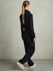 Reiss Navy Nina Belted Loopback-Jersey Jumpsuit - Image 5 of 6
