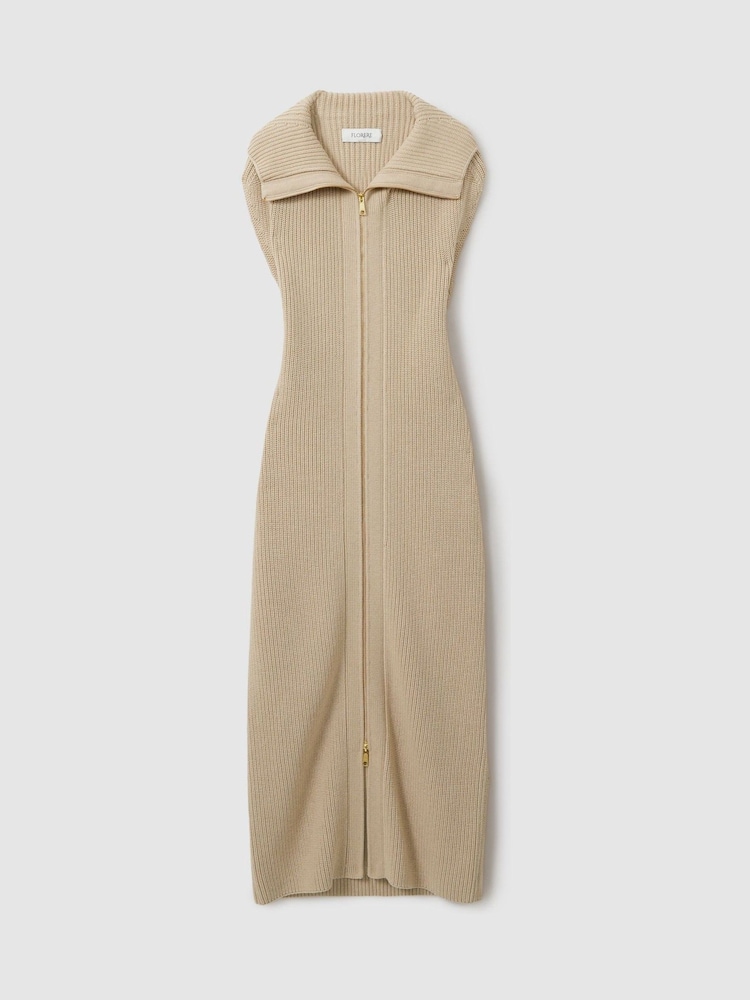 Florere Chunky Wool Blend Midi Sand Dress - Image 2 of 7