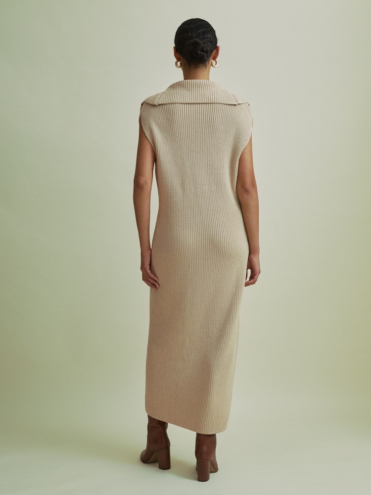 Florere Chunky Wool Blend Midi Sand Dress - Image 4 of 7