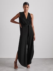 Reiss Black Luca Atelier Gathered-Jersey Jumpsuit - Image 1 of 8