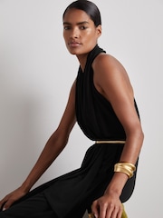 Reiss Black Luca Atelier Gathered-Jersey Jumpsuit - Image 5 of 8
