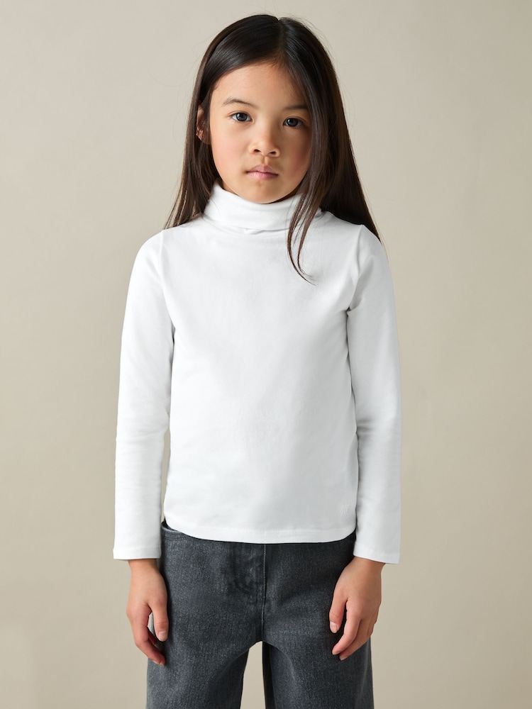 Reiss Ivory Carey 13-14 yrs Cotton-Jersey Roll-Neck Top with Stretch - Image 2 of 4