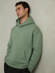 Reiss Bright Green Boulevard Cotton Fleece-Back Hoodie - Image 1 of 6