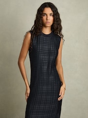 Reiss Navy Jules Pleated Column Midi Dress - Image 3 of 6
