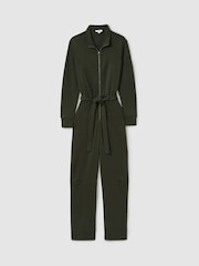 Reiss Khaki Nina Belted Loopback-Jersey Jumpsuit - Image 2 of 6
