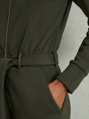 Reiss Khaki Nina Belted Loopback-Jersey Jumpsuit - Image 4 of 6
