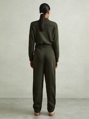 Reiss Khaki Nina Belted Loopback-Jersey Jumpsuit - Image 5 of 6
