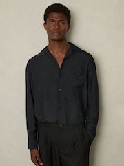 Reiss Navy Aperitif Cocktail-Jacquard Faille Shirt - Image 1 of 6