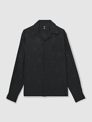 Reiss Navy Aperitif Cocktail-Jacquard Faille Shirt - Image 2 of 6