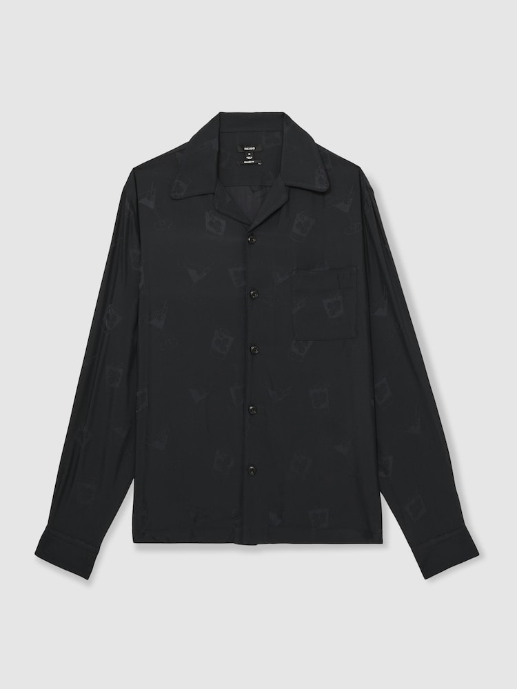 Reiss Navy Aperitif Cocktail-Jacquard Faille Shirt - Image 2 of 6