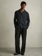 Reiss Navy Aperitif Cocktail-Jacquard Faille Shirt - Image 3 of 6