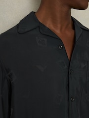 Reiss Navy Aperitif Cocktail-Jacquard Faille Shirt - Image 4 of 6