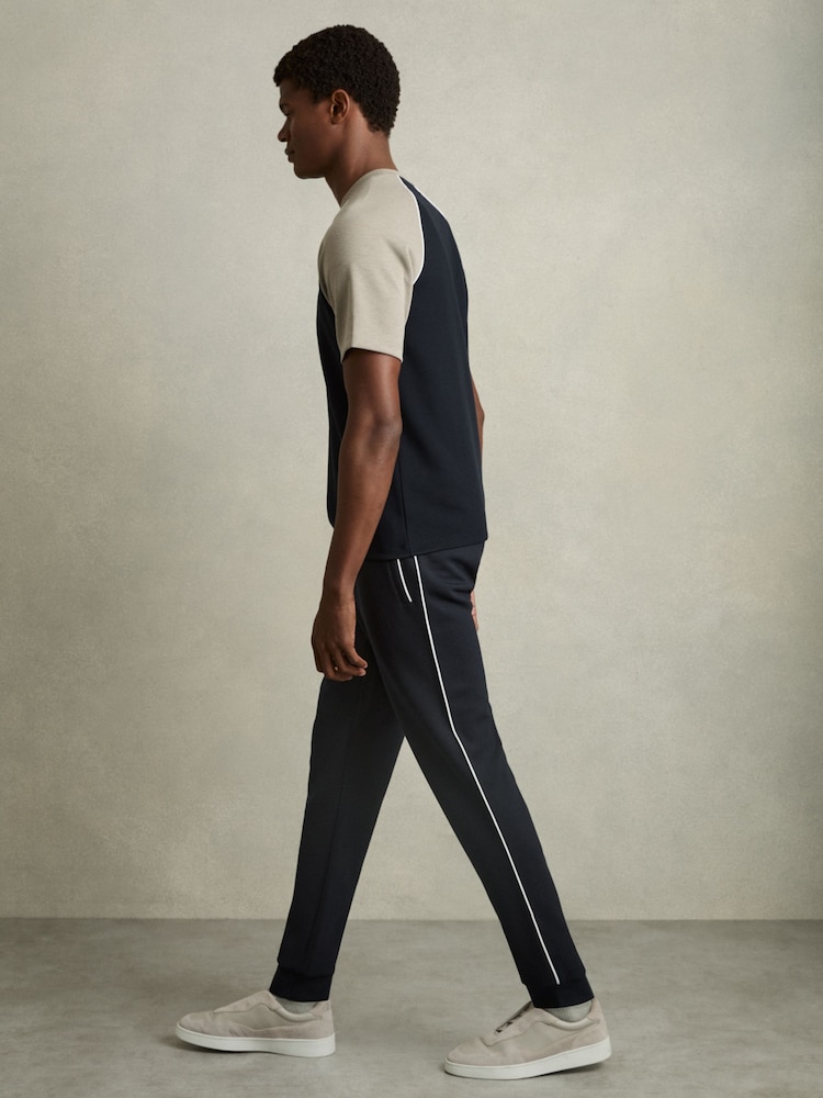 Reiss Navy Epping Interlock Piped Drawstring Joggers - Image 1 of 6