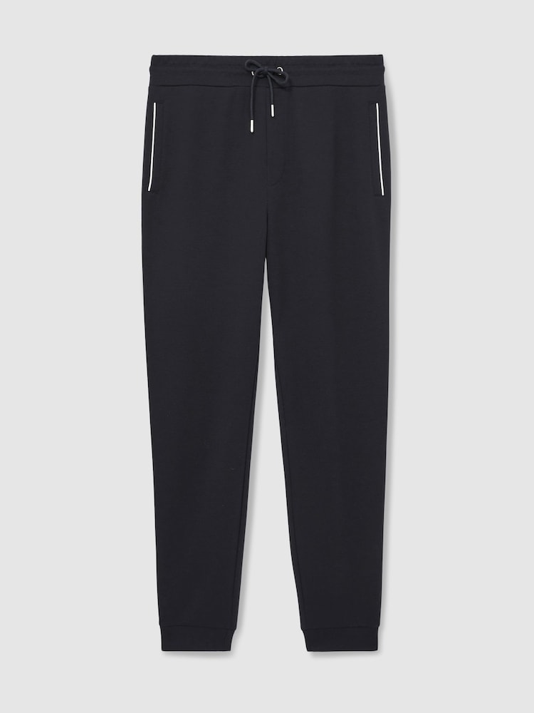 Reiss Navy Epping Interlock Piped Drawstring Joggers - Image 2 of 6 Reiss Navy Epping Interlock Piped Drawstring Joggers - Image 2 of 6