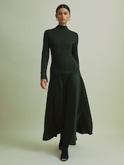Темно-зеленый - Florere Hybrid Knit-Satin Midi Dress - Image 1 of 7
