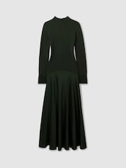 Темно-зеленый - Florere Hybrid Knit-Satin Midi Dress - Image 2 of 7