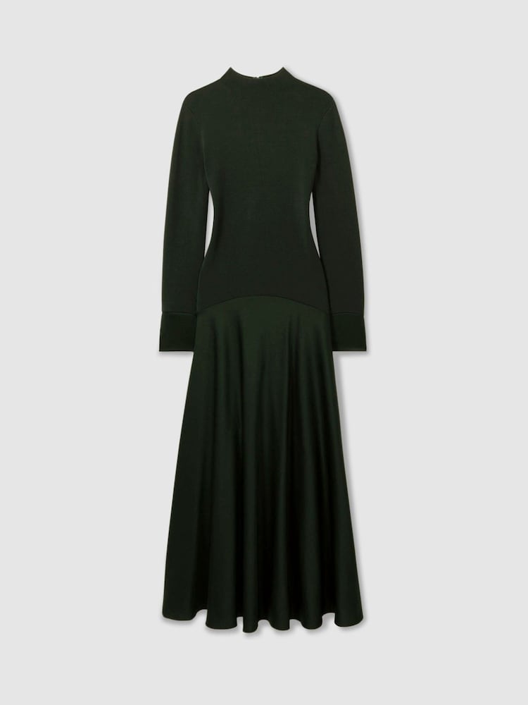 Темно-зеленый - Florere Hybrid Knit-Satin Midi Dress - Image 2 of 7
