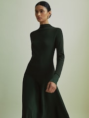 Темно-зеленый - Florere Hybrid Knit-Satin Midi Dress - Image 3 of 7