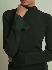 Темно-зеленый - Florere Hybrid Knit-Satin Midi Dress - Image 4 of 7