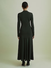 Темно-зеленый - Florere Hybrid Knit-Satin Midi Dress - Image 5 of 7